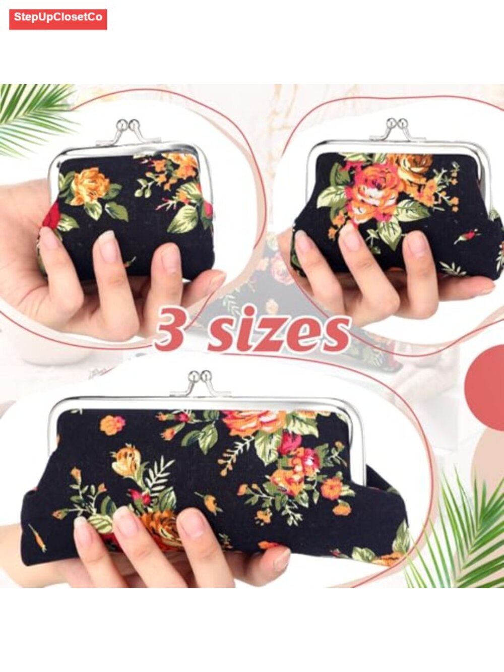 3 Pcs Canvas Coin Purse Set with Kiss Lock for Women - Picture 2 of 5